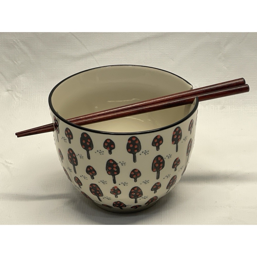 Earthbound Ramen Bowl Mushroom Pattern Chopstick Holder Ceramic EB